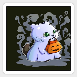 Cat ghost, Trick or treat! Magnet